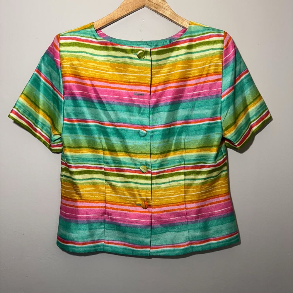 Sag Harbor Vintage 90s Colorful Striped Back Button Blouse Size 10